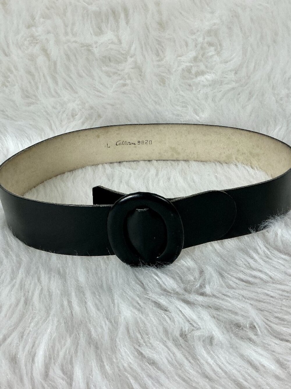 Vintage 80s 90s Calderon Black Leather Wide Waist Belt L